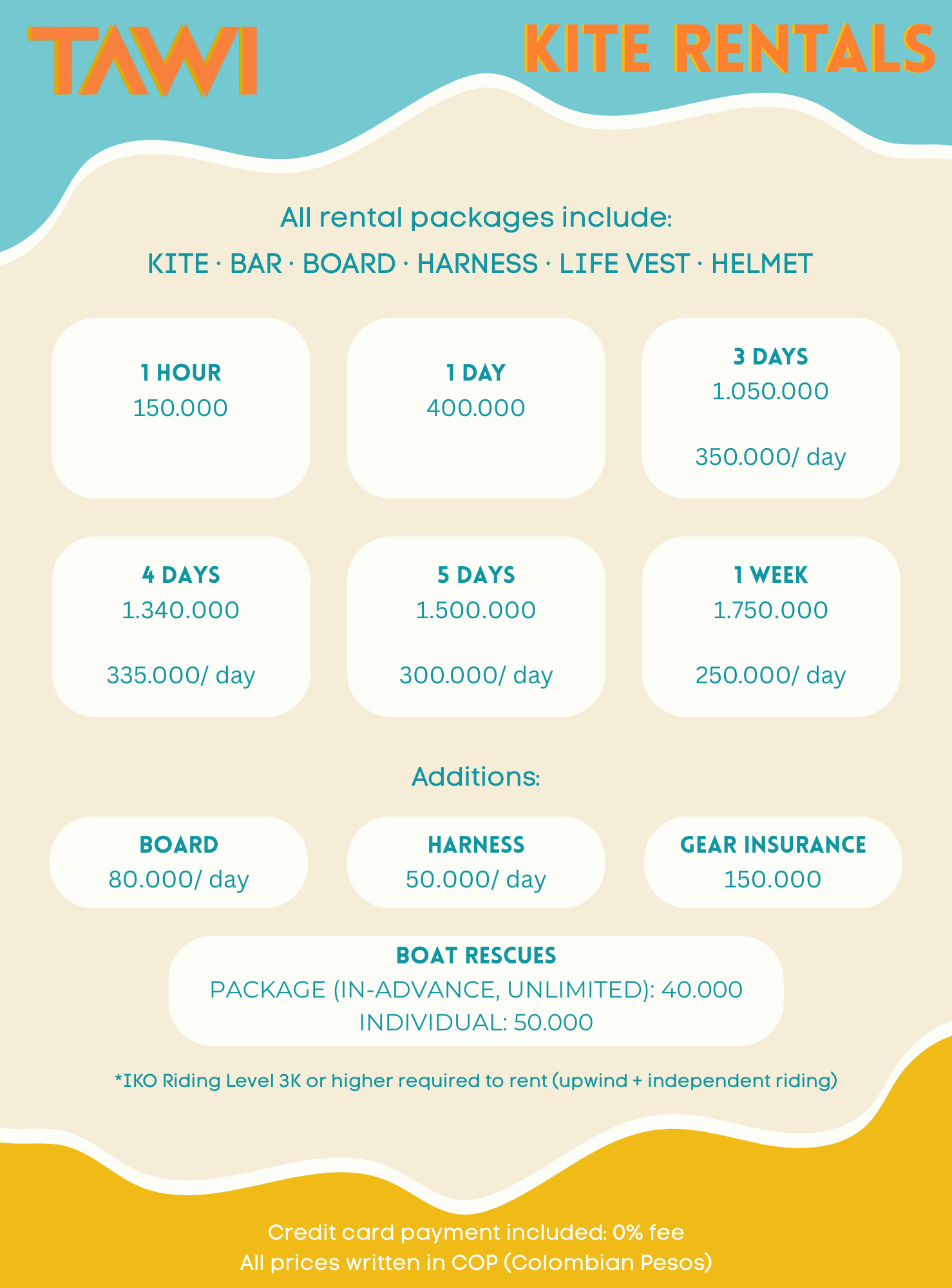 tawi-kite-cabo-de-la-vela-colombia-kitesurf-kiteboard-wing-foil-eco-lodge-la-guajira-school prices kite classes rentals IKO levels